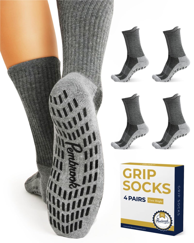 Pembrook 4 Pairs Crew Non Slip Socks - Gripper for Men Women Husband Dad | Grip| Non Slip Socks Men | Non Skid for Men - Image 1